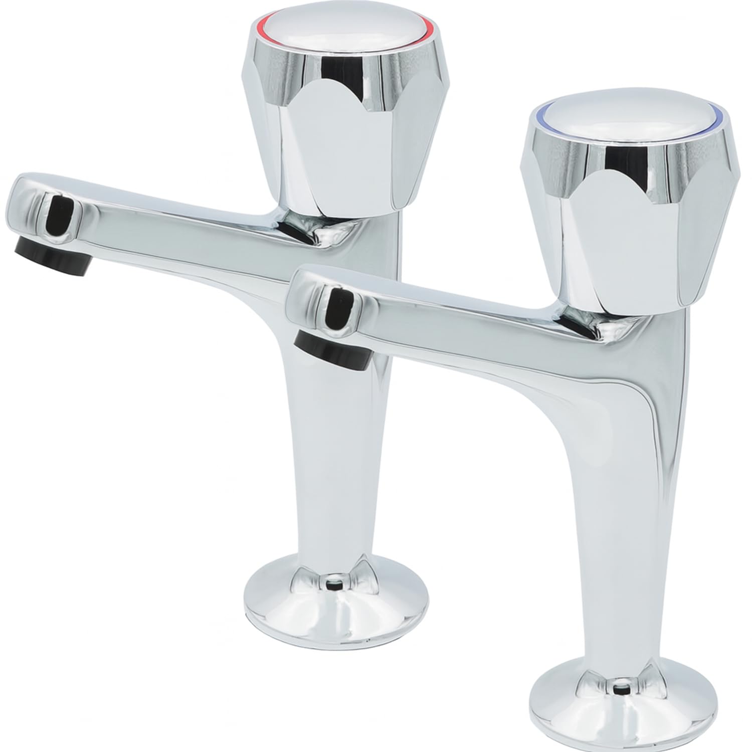 Clever Araya Mercia High Neck Kitchen Tap Pair Chrome - Modern Hot and Cold Sink Pillar Taps for Kitchen Use