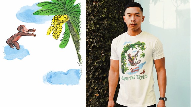 Riot Society Curious George Save the Trees Mens T-Shirt - Cream