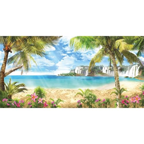 MIRRORANG 120x50cm Fond d'aquarium tropical cascade palmiers mer lumière du soleil fond de réservoir de poissons