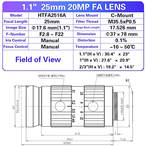 Objectif 25mm C 20 MP iris manuel pour caméra vision industrielle - 2