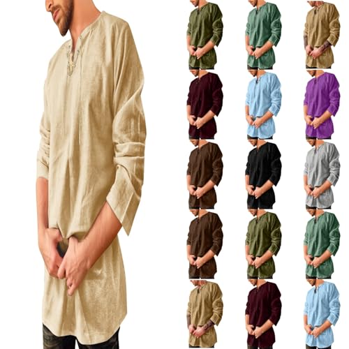 Mens Linen Shirts Short Sleeve Lightweight Men Fashion Lace Up V Neck Summer Vintage Sweatshirt Lightweight Beach Top