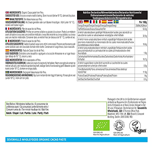 Sevenhills Wholefoods Pasta De Cacao (Licor, Masa) Orgánico, Obleas, 200g - Imagen 4