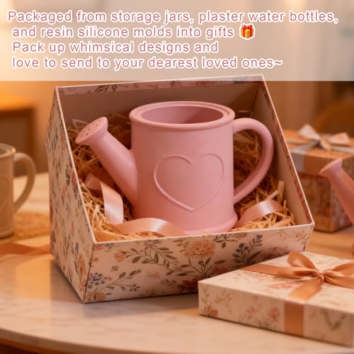 QUDYNZAL 1 Pc Watering Can Shape Container Resin Silicone Mold Heart Pattern Epoxy Concrete Cement Mold for Planter Pot Candle Holder Storage Jar DIY Home Decor Craft Decorations Gifts Trinket Tray