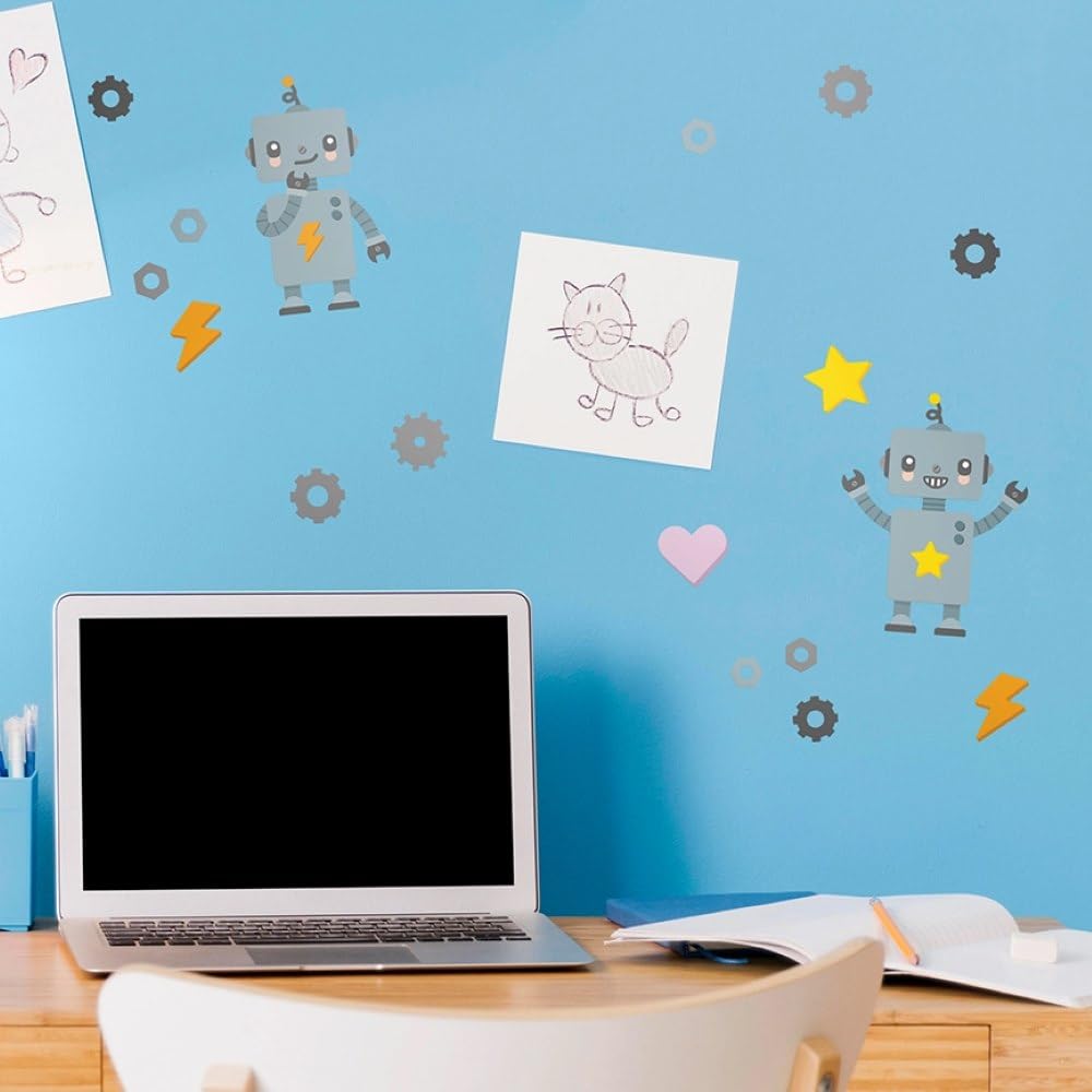 My Nametags Robot My Nametags® Wall Stickers | Peel-And-Stick, Removable & Repositionable Wall Decals | Room Decor For Kids' Bedroom, Nursery, Playroom