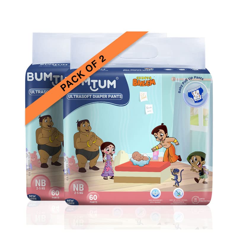Bumtum Chota Bheem New Born Baby Diaper Pants, 120 Count, Leakage Protection Infused With Aloe Vera, Cottony Soft High Absorb Technology-image-46