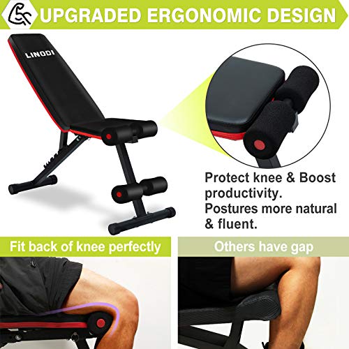 LINODI Weight Bench, Workout Bench for Home Gym, Adjustable Strength Training Benches for Full Body Workout, Multi-Purpose Foldable Incline Decline Gym Bench