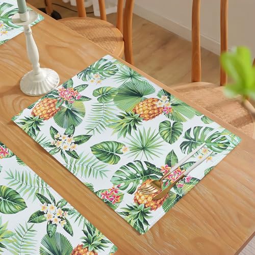 Rayturart Pineapple Placemats Set Of 4 Tropical Palm Leaves Plants Table Mats Washable Place Mats For Home Party Indoor Kitchen Dining Table Decoration 12X18 Inch thumb #6