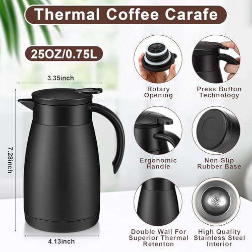 Image of Norme 2 Pcs Thermal Coffee Carafe Insulated Stainless Steel Coffee Carafe for Hot Liquid Vacuum Thermal Pot Creamer Pitcher Dispenser with Brushes Keeping Hot Water Milk(Black, Silver,25 oz)