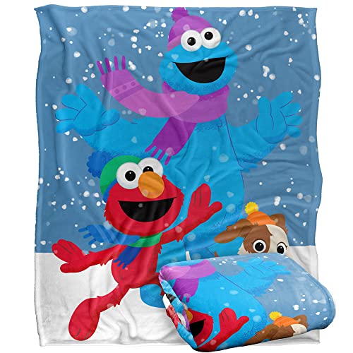 Sesame Street Furry Friends Forever Elmo Cookie Monster Snow Run Decke für Kinder, seidig, 152 x 127 cm, Schneelauf