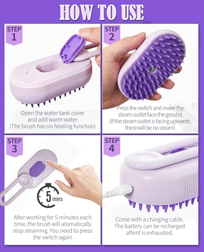 Image of Cat Steam Brush for Shedding - 3 in 1 Pet Steam Brush for Dogs and Cats - Adjustable Dog Steamy Brushes for Grooming and Massage, Removing Tangled and Loose Hair (Purple)
