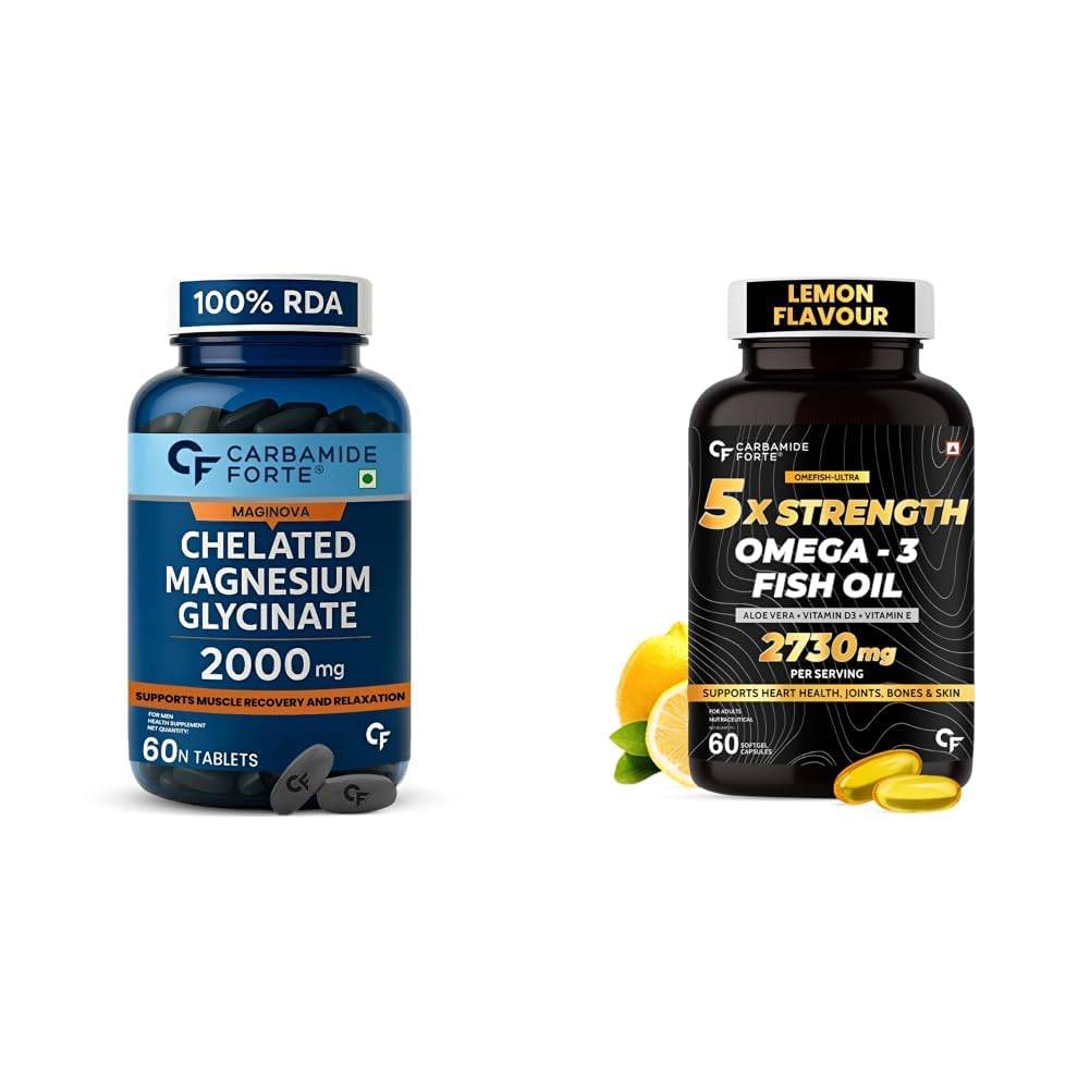 Carbamide Forte Chelated Magnesium Glycinate Supplement 2000mg Per Serving | Magnesium Supplement Supports Muscle Recovery & Better Sleep - 60 Veg Tablets & 5X Strength Omega 3 Fish Oil Capsules-image-36