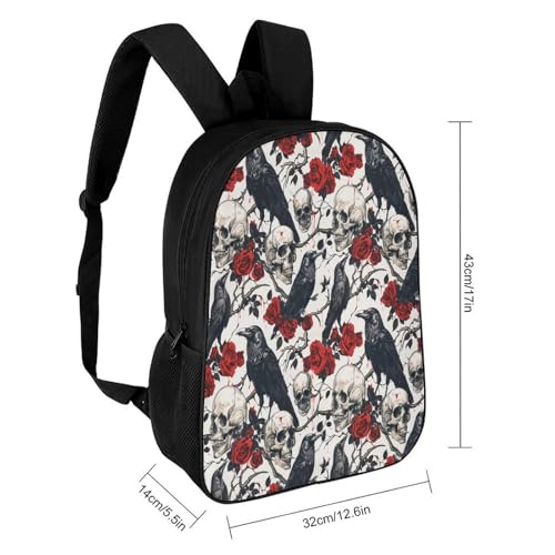 OBLUE Gothic Raven Crow Skull Flower Backpack 17 Inch Shoulders Daypack Simple Leisure Travel Bag2