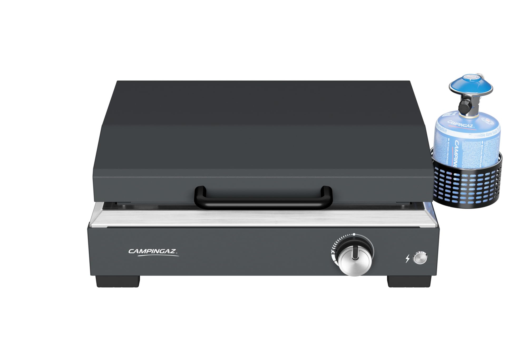 Campingaz Sigma 1 CV Plancha à gaz avec couvercle, plaque de cuisson 2,8 kW, barbecue de table portable, surface en acier émaillé, brûleur avec technologie BlueFlame pour grillades méditerranéennes