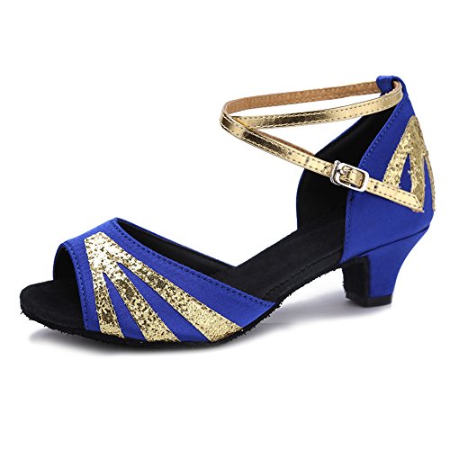 HIPPOSEUS Girls' and Women's Latin Dance Shoes Satin Low Heel Ballroom Salsa Dancing Shoes,Model WZJ2