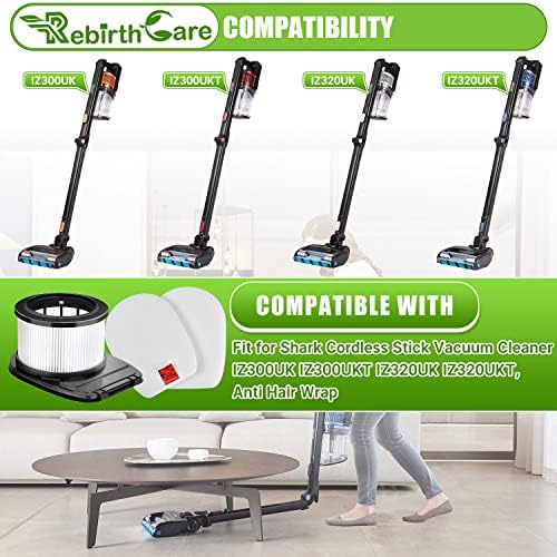 Rebirthcare IZ300UKT Filter for Shark Hoover IZ300 IZ300UK IZ300UKT IZ320 IZ320UK IZ320UKT Cordless Stick Vacuum Cleaner Anti Hair Wrap Filters Replacement Parts Spare Kit