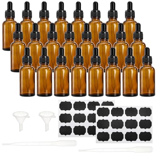 Lawei - Botellas de vidrio ámbar con pipetas cuentagotas para aceites esenciales, perfumes, aromaterapia, química de laboratorio, productos químicos, 30 ml, 24 unidades