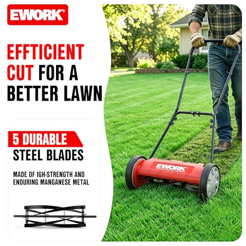 Image of EWORK Push Reel Lawn Mower 23 inch with 5-Blade Cutting System for Lawn Care