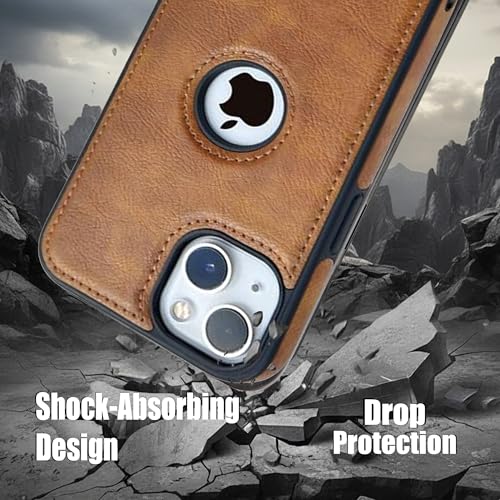 Image of Leather Case for Apple iPhone 13 Mini Premium Protective Stylish Slim Cover with Shockproof Raised Edges Brown