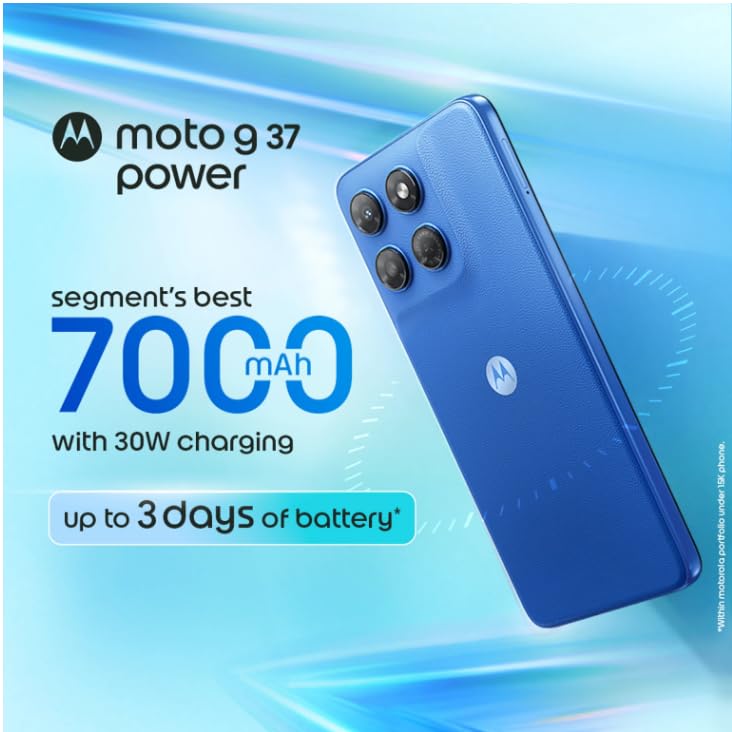 Image of Motorola Moto g37 Power 5G (Pantone Nautical Blue, 4GB RAM, 64GB Storage) | 6.67-inch HD+ 120Hz Display | Dimensity 6400 | 50MP Camera | 7000mAh Battery | 30W Charging