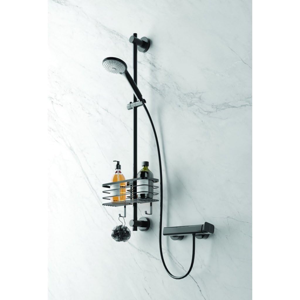 Metaltex 401102000 Origin Lava Shower Rail Storage Basket 29 x 11 x 15 cm, Black - Image 2