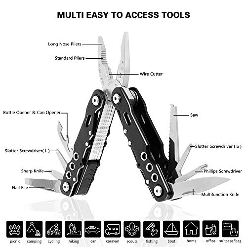 HRB 14 in1 Multitool Pliers with Safe Lock, Multi-tool with Sheath Zoom Flashlight, Folding Multi Tool Pocket Knife Cutter Opener Screwdriver Saw Multitools for Outdoor Survival Camping Hunting Hiking - Thumbnail 3