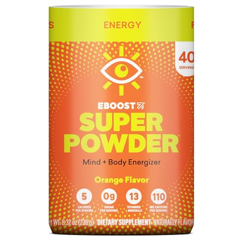 Image of EBOOST Energy Drink & Electrolyte Powder Drink Mix - Super Powder Orange with No Added Sugar, Blend of Vitamins, Nootropics, Natural Caffeine & Hydration - Pre & Post Workout - 40 Serving Tub