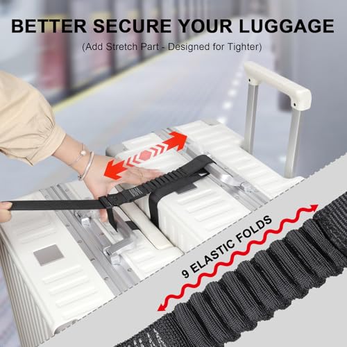 Image of Luggage Straps, Stretchable Luggage Connector Straps for Suitcases, Metal Buckle Add A Bag Adjustable Attachment Accessories Belts (Black-All Metal Buckle, 1.25 inch W)