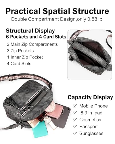 Image of FADEON Crossbody Bags for Women, RFID 4 Card Slots | Vegan Crossbody with Wide Strap, Double-Zipper & Anti-Theft, Fits Kindle & Essentials, Lightweight for Work & Travel