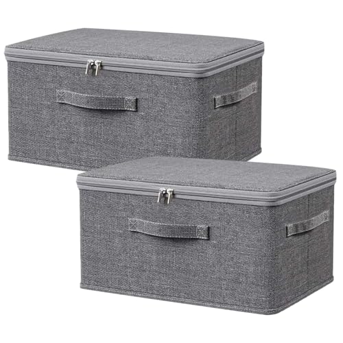 XTDMJ Lot de 2 boîtes de rangement avec couvercle - En tissu avec poignée - Pliable - Pour chambre à coucher, salon - 38 x 26 x 16 cm - Gris