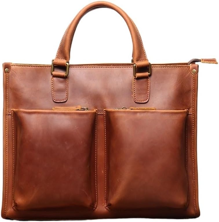 Retro Fashion Men's Leather Handheld Handmade Shoulder Oblique Straddle Bag Large Capacity Briefcase