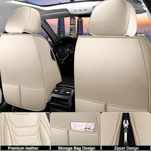 Image of Car Seat Covers Fit for Chevrolet Tahoe 1995-2025, Leather Automotive Seat Covers for Trucks, Heavy-Duty Wear Resistant Seat Protectors, Easy to Install, 2 Seats, Beige