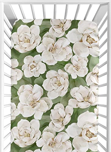 Sweet Jojo Designs Sage Green Boho Flower Floral Girl Baby Fitted Crib Sheet Infant Newborn Nursery Toddler Bed Room Standard Mattress Ivory Shabby Chic Bohemian Watercolor Garden Nature Modern #TOP17