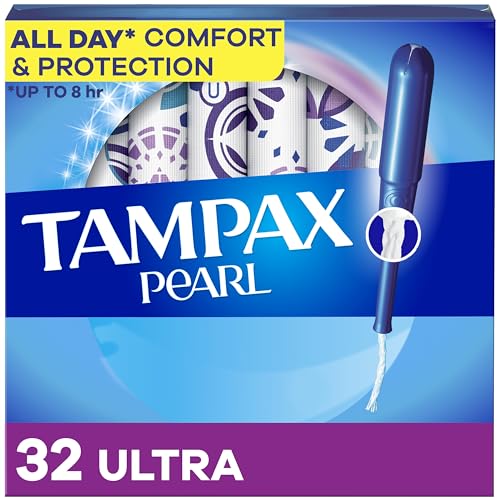 Tampax Pearl Tampons Ultra Absorbency with BPA-Free Plastic Applicator and LeakGuard Braid, Unscented, 64 Count (2 Packs of 32)