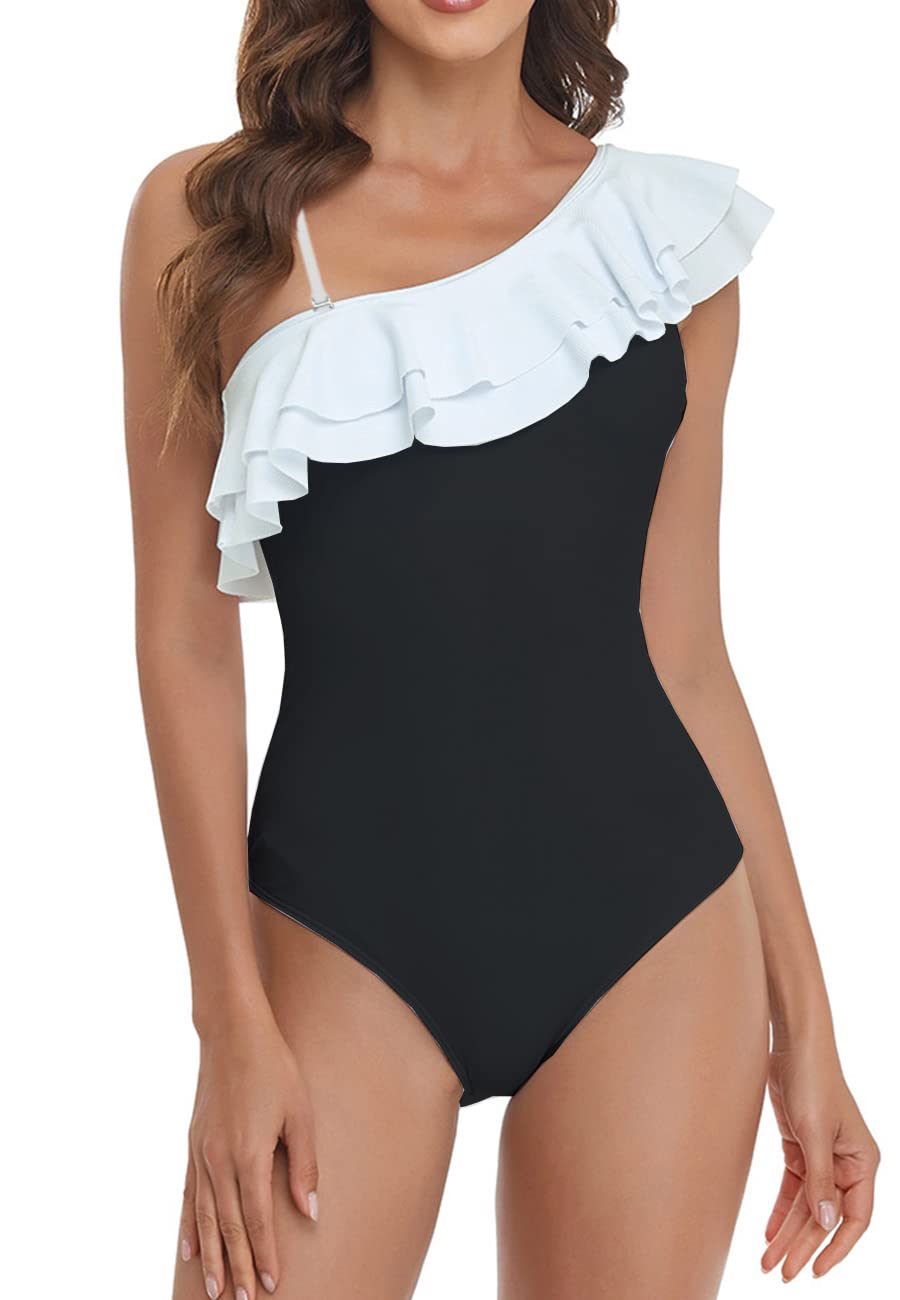 NLAND Traje de Baño Una Pieza para Mujer Bañador para Mujer Volante de un Hombro Conjunto de Bikini Push Up Acolchado Traje de Baño