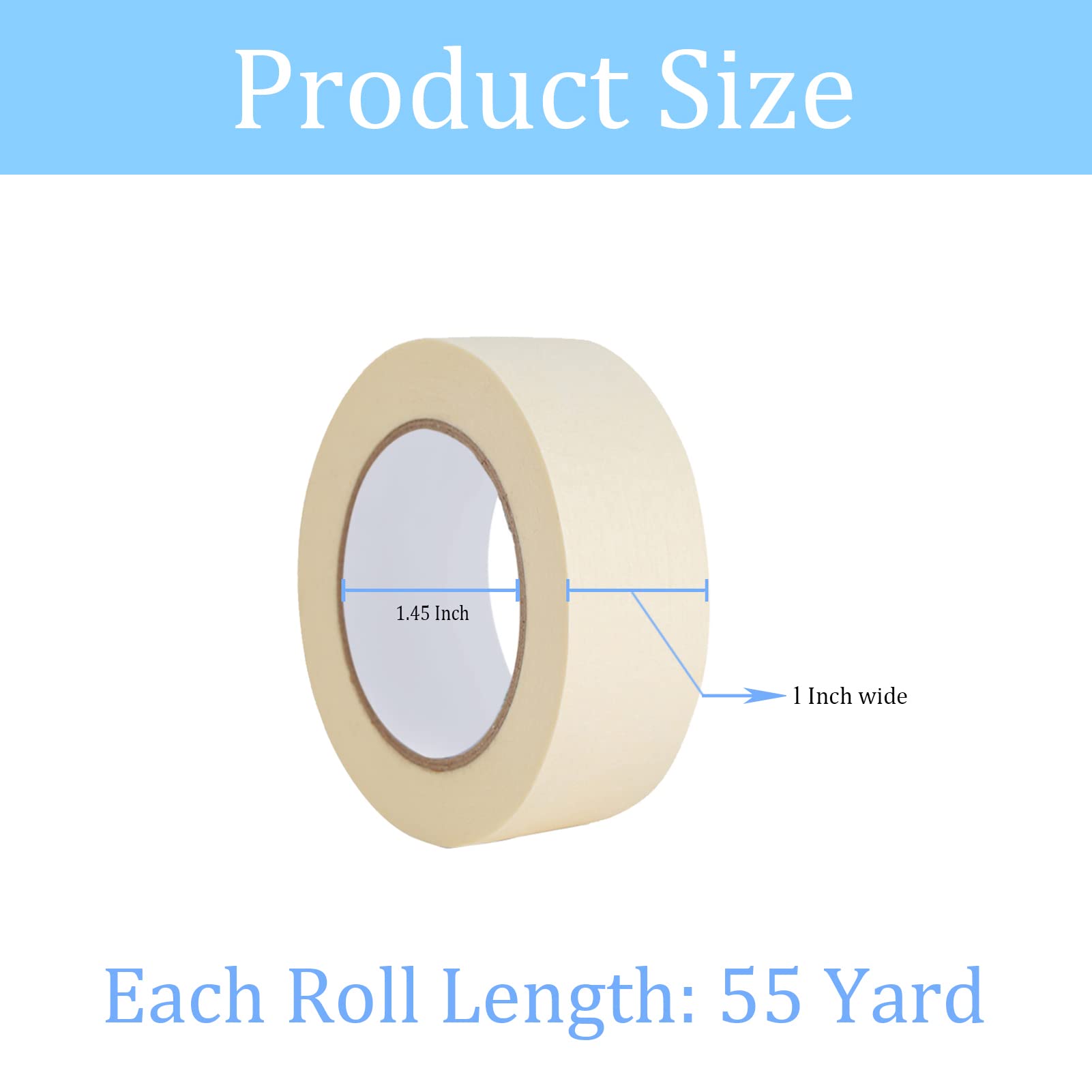 Lazybug studio Cinta adhesiva de 1 pulgada, paquete de 6, cinta adhesiva de pintura a granel para uso general, 1 pulgada x 55 yardas x 6 rollos, 330 yardas en total