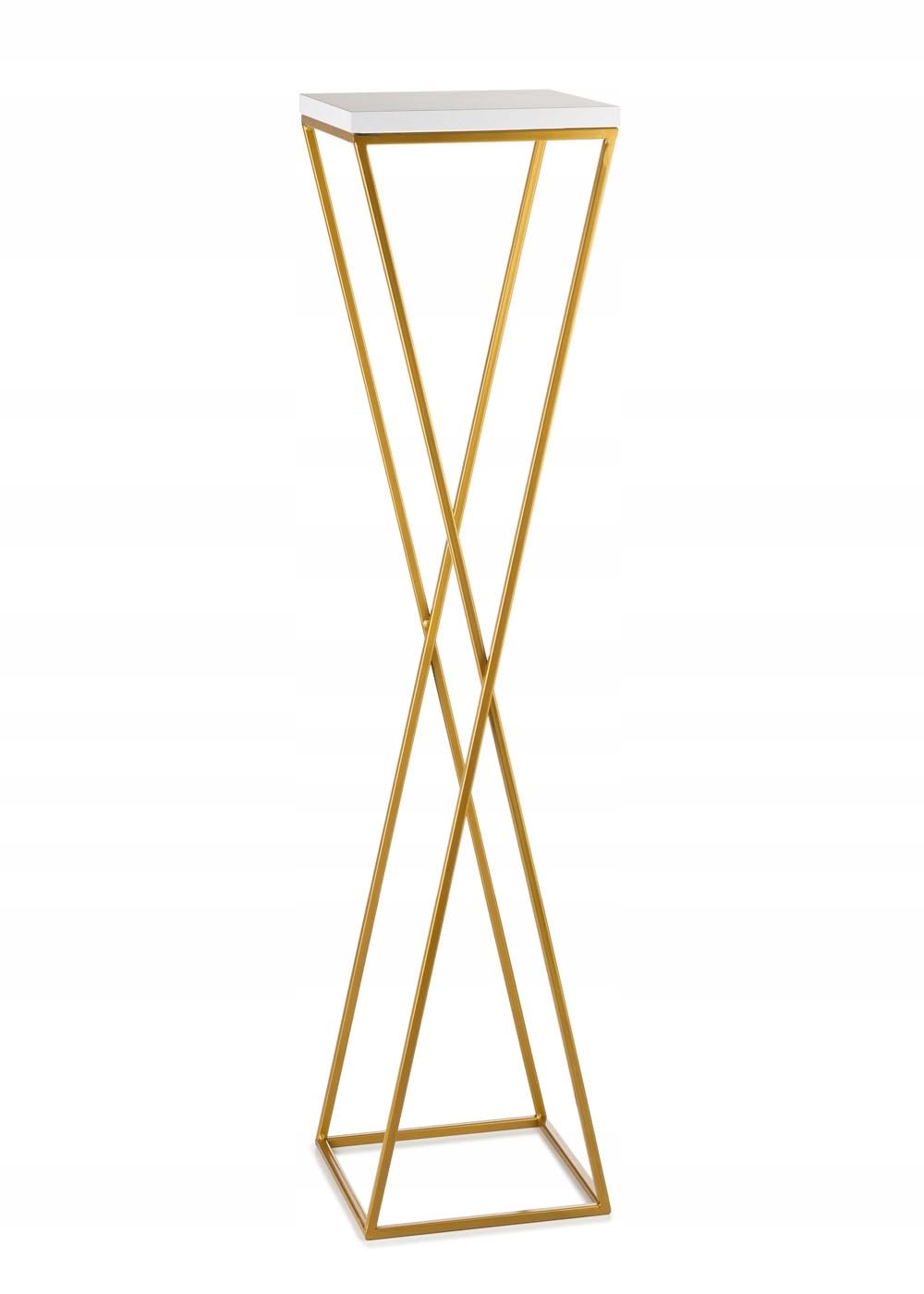 Support pour plantes en métal de 100 cm de haut - Support de fleurs stable et solide avec plateau en MDF blanc sur support doré - Support pour fleurs à décorer les intérieurs