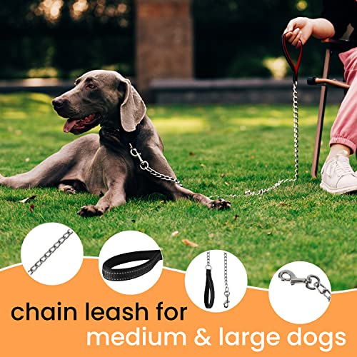 Juwow Chain Dog Leash | Metal Stainless Steel Links,Heavy Duty Chew Proof Pet Lead With Reflective Padded Handle For Medium And Large Dogs (2.0Mm X 4 Foot, Black) #TOP1