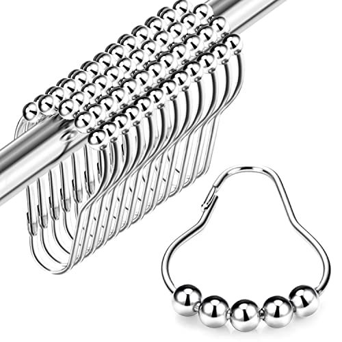Shower Curtain Hooks 16Pcs, Stainless Steel Shower Curtain Rings, Rust-Resistant Anti-Drop Double Shower Hooks, Decorative Shower Hooks For Curtain Bathroom Shower Rods, Chrome #TOP2