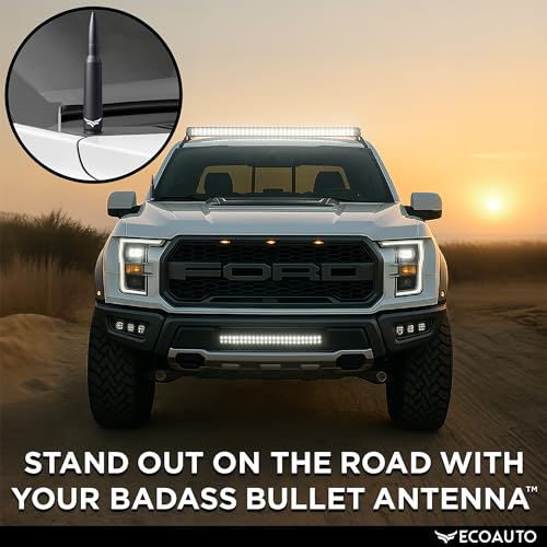 Image of EcoAuto 50 Cal Bullet Antenna for Ford F150 F250 F350 & Dodge Ram & Ford Raptor Bronco - Instantly Upgrade Your Truck Look with F150 Antenna - Anti-Theft Antenna Topper - Matte Black Bullet Antenna