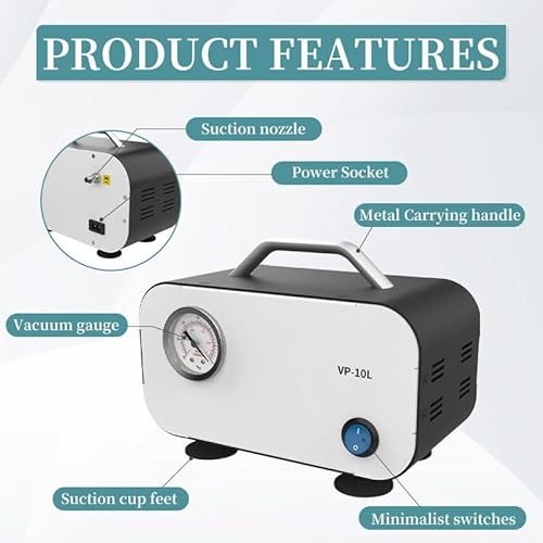 T-Stereo T-STEREO-VP-10L Lab Diaphragm Vacuum Pump Vp-10L Portable Mini Oilless Pump Oil Free 10L/Min & Rubber Tube thumb #3