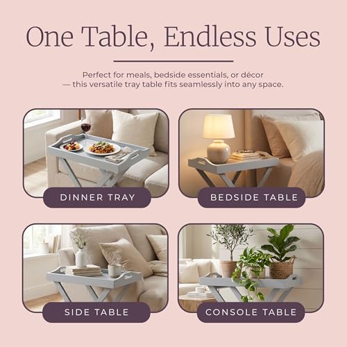 Image of Lavish Home Folding TV Tray Table - Contemporary Side Table with Removable Tray Top for Food Serving, Meals, or Decor in Living Room, Bedroom, or Home Office (Gray)