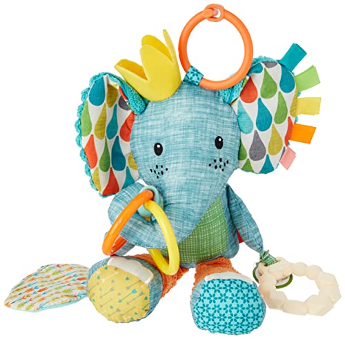 Infantino Go Gaga Peanut the Elephant Activity Pal, Elefant-Plüschtier, sensorisches Lern-Spielzeug, einfach am Kinderwagen oder Autositz zu befestigen, Motorikspielzeug für Neugeborene und Babys