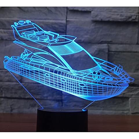 3D Yacht Illusion Lamp LED Night Light USB Stereo Vision 16 Colors Table Lamp Home Bedroom Party Decorations Children Gift Birthday Christmas Boy Girl Remote Control Creative Toy Cover