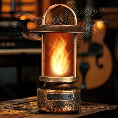 FoxFlame Bluetooth Outdoor Speakers-Realistic LED Flame with 13Color Options Powerful 5W Sound Wireless Outdoor Speakers with Deep Bass for Parties Camping Tailgating & Home Ambience (1Pack)