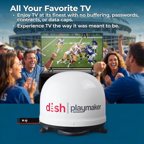 Image of Winegard Dish Playmaker PL-70LR - Automatic Portable Satellite Antenna with Wally HD Receiver & 25 Ft Coax - RV, Camping, Tailgating, Outdoor, TV Connectivity - Refurbished - White