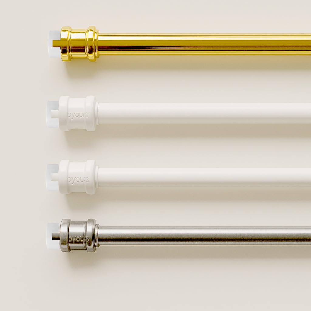 Byour3 - Par de Barras de Cortina con Resorte de presión para Puerta Ventana Barra Extensibles sin Taladrar Ajustables para Vidrio Dormitorios Baño Salón (Blanco de 24 a 37 cm)