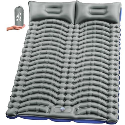 Image of Double Sleeping Pad for Camping - Ultralight Air Mattress with Pillows, Built-in Foot Pump, Compact Inflatable 2-Person Portable Mat for Backpacking, Hiking, Tent, Car Travel, Beach,Road Trip