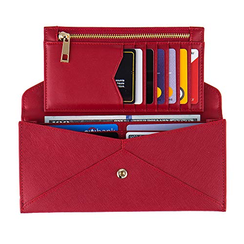 YBONNE Women's Long Wallet RFID Blocking Envelope Purse, Made of Saffiano Leather (PLUS - Wine Red)3