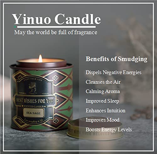 Sage Candles For Cleansing House, Banishes Negative Energy, Sage Smudge Scented Candles For Meditation, 10 Oz Jar Candle For Home Scented, 70 Hours Lasting, Aromatherapy Soy Candle Gifts For Women #TOP1