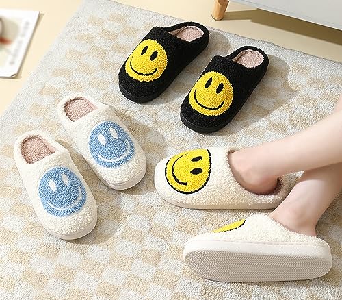 Hausschuhe mit Fröhliches Gesicht Damen Herren Weicher Plüsch Retro Hausschuhe Frauen Bequeme Warme Pantoffeln Trendiger Slipper drinnen und draußen,35-46 EU – Bild 5